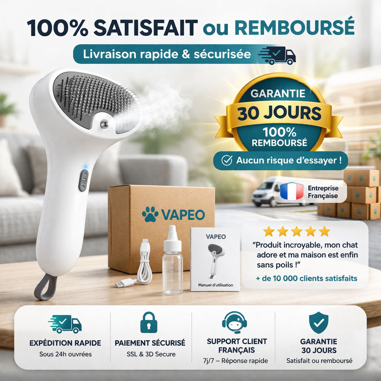 Vapeo - Brosse vapeur Anti-poils